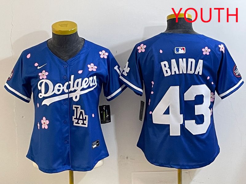 Youth Los Angeles Dodgers 43 Banda Blue White Blue Sakura Edition 2025 Nike MLB Jersey style 9